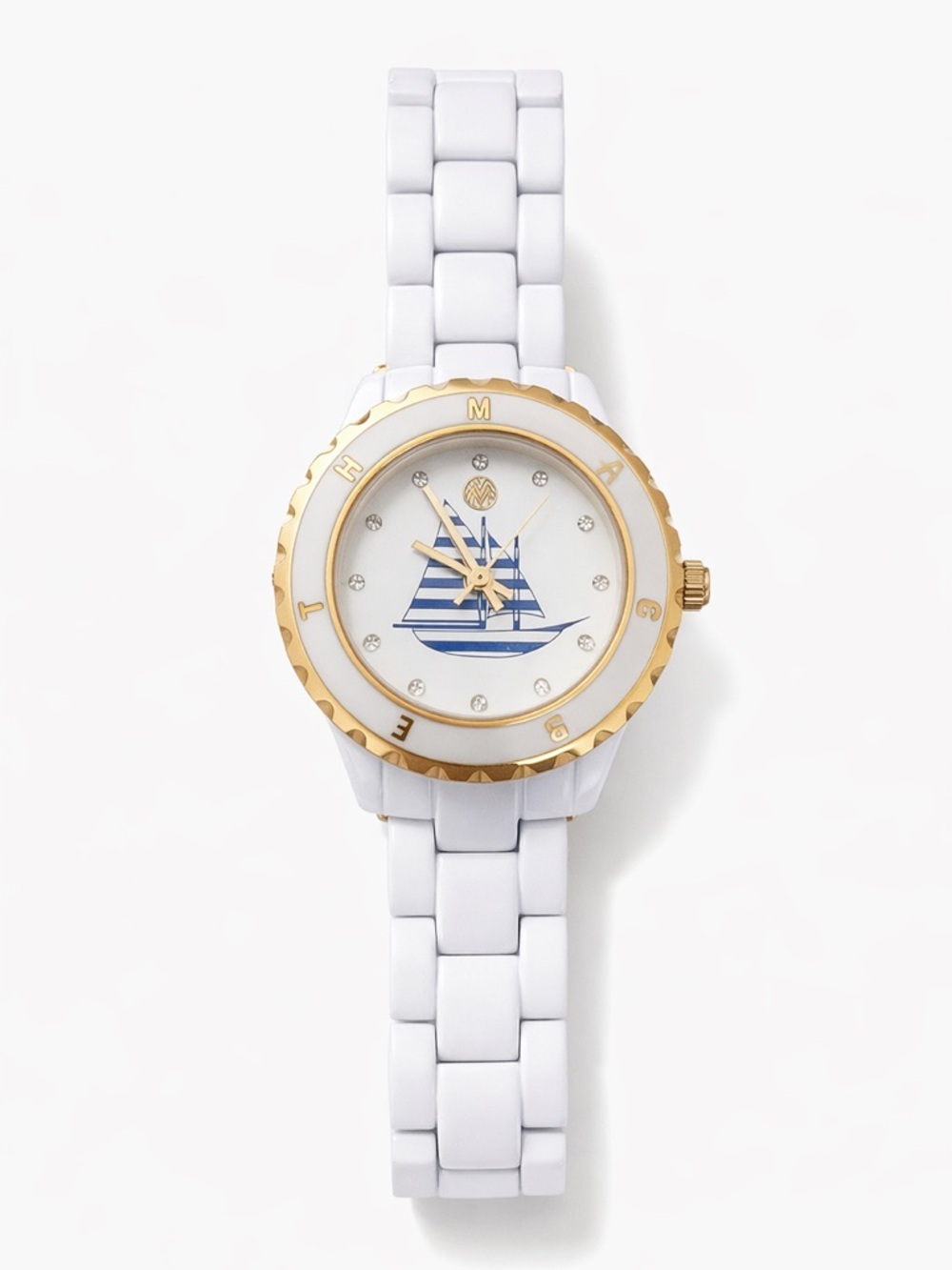 Macbeth Collection Margaret Josephs White & Gold Nautical Watch Chic Wristwatch